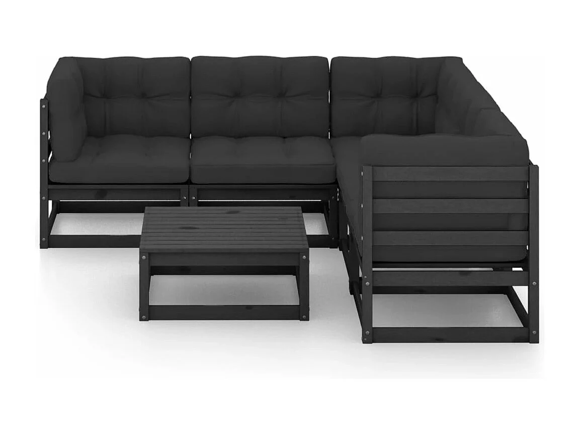 Móveis de jardim móveis de exterior Conjunto de móveis de 6 peças com almofadas madeira maciça de pinho 02_0016696