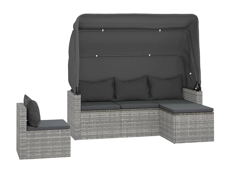 Conjunto de sofás de jardín de 4 piezas con cojines de mimbre de resina gris 02_0013555