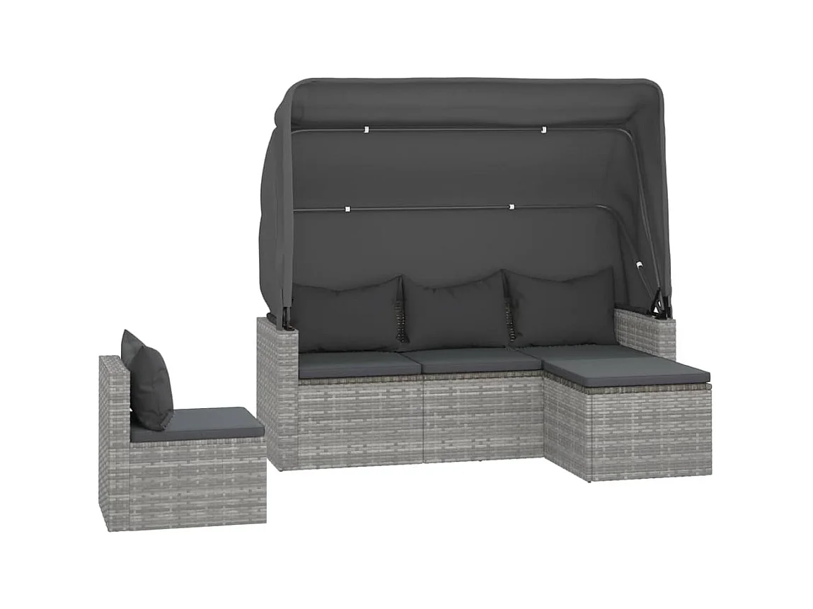 Set divano da giardino 4 pezzi con cuscini in vimini resinato grigio 02_0013555