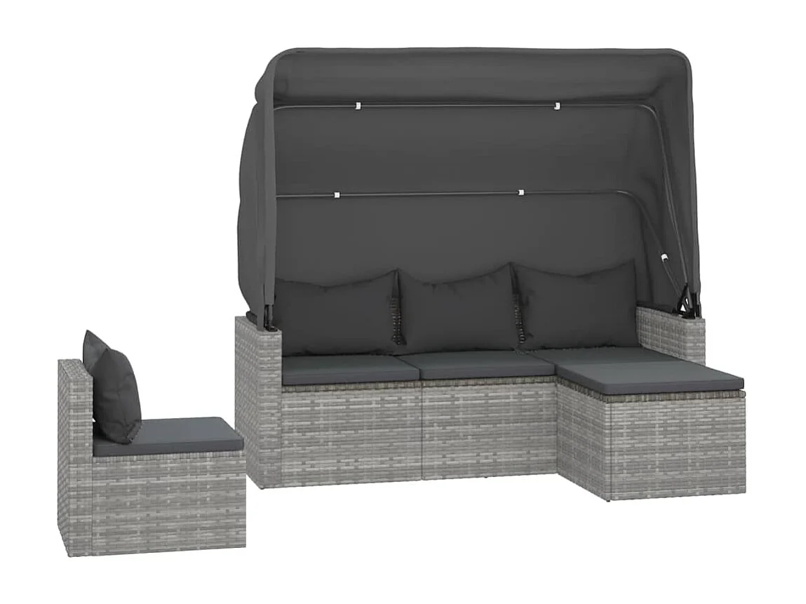 Conjunto de sofás de jardín de 4 piezas con cojines de mimbre de resina gris 02_0013555