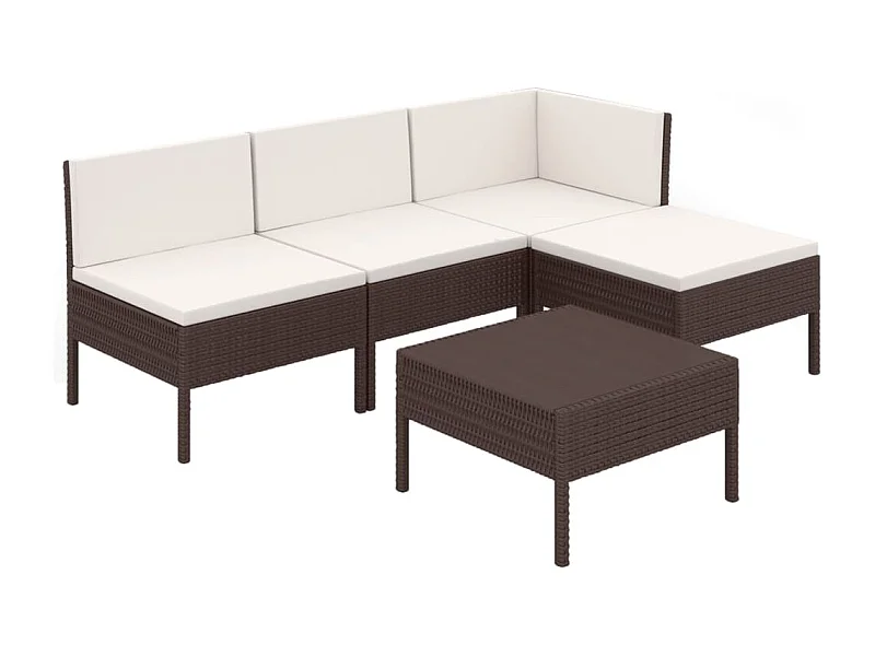 Móveis de jardim móveis de exterior Conjunto de móveis de 5 peças com almofadas de resina tecida marrom 02_0016465