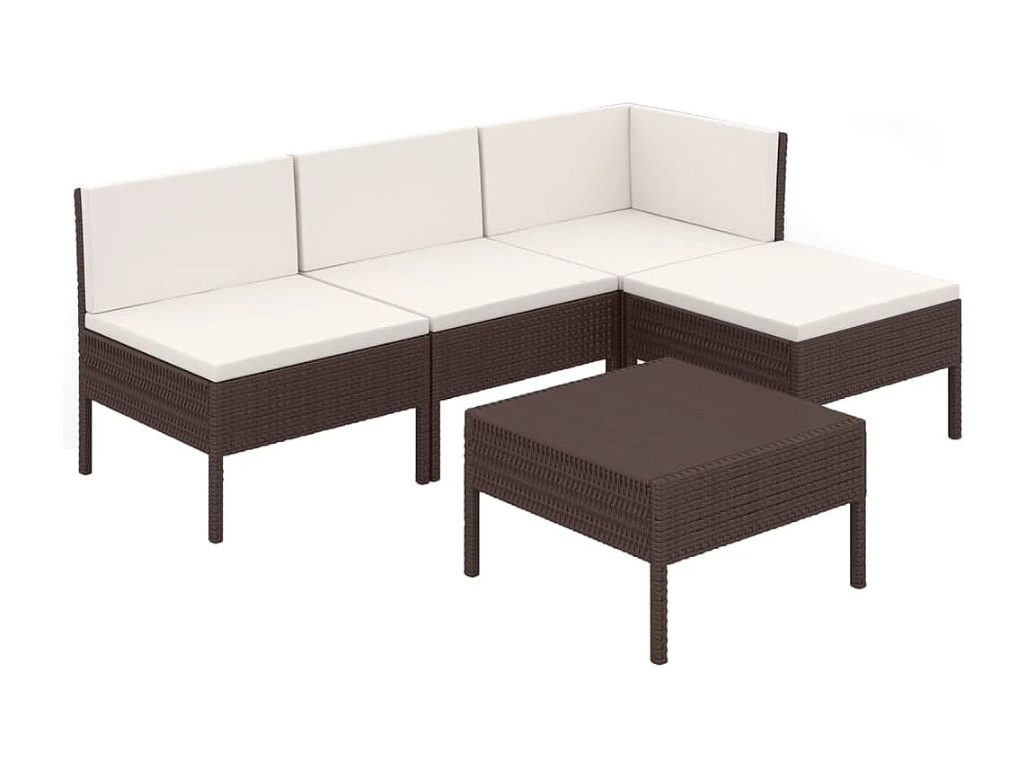 Muebles de jardín muebles de exterior juego de muebles de 5 piezas con cojines de resina tejida marrón 02_0016465