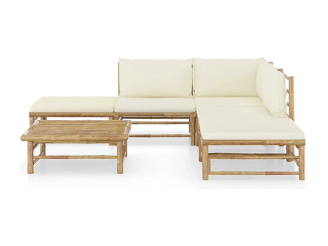 Mobili da giardino mobili da esterno Set di mobili da 6 pezzi con cuscini in bambù bianco crema 02_0016635