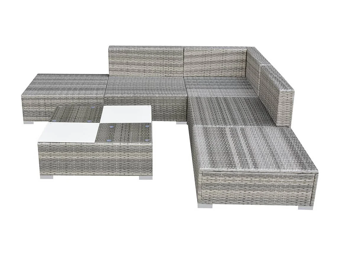 Muebles de jardín muebles de exterior juego de muebles de 6 piezas con cojines de resina tejida gris 02_0016874