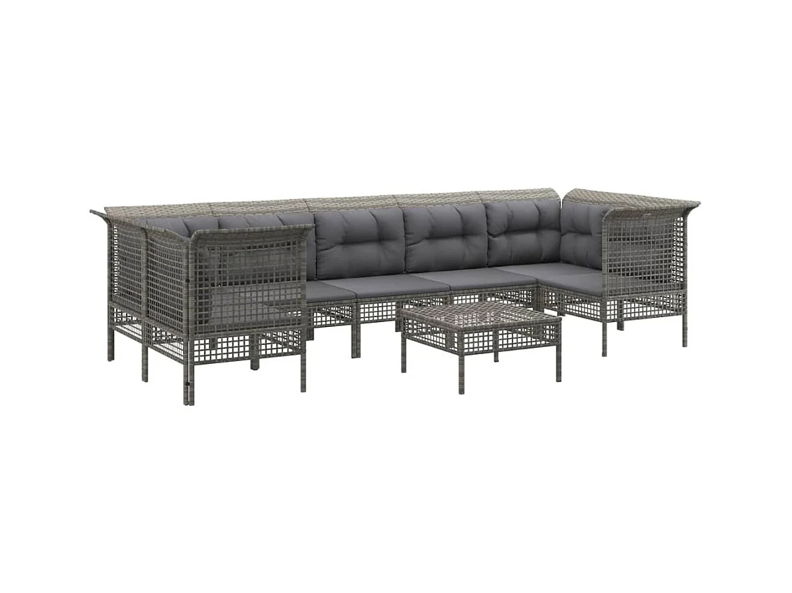 Mobili da giardino mobili da esterno Set di mobili da 8 pezzi con cuscini grigi in resina intrecciata 02_0017608