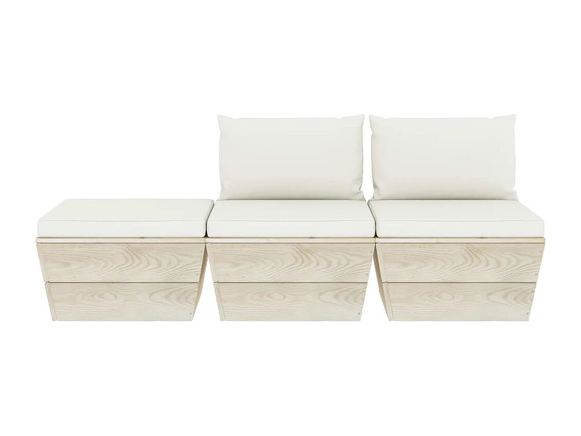 Muebles de jardín Muebles de exterior Juego de muebles con palés de 3 piezas con cojines de abeto impregnado 02_0018367