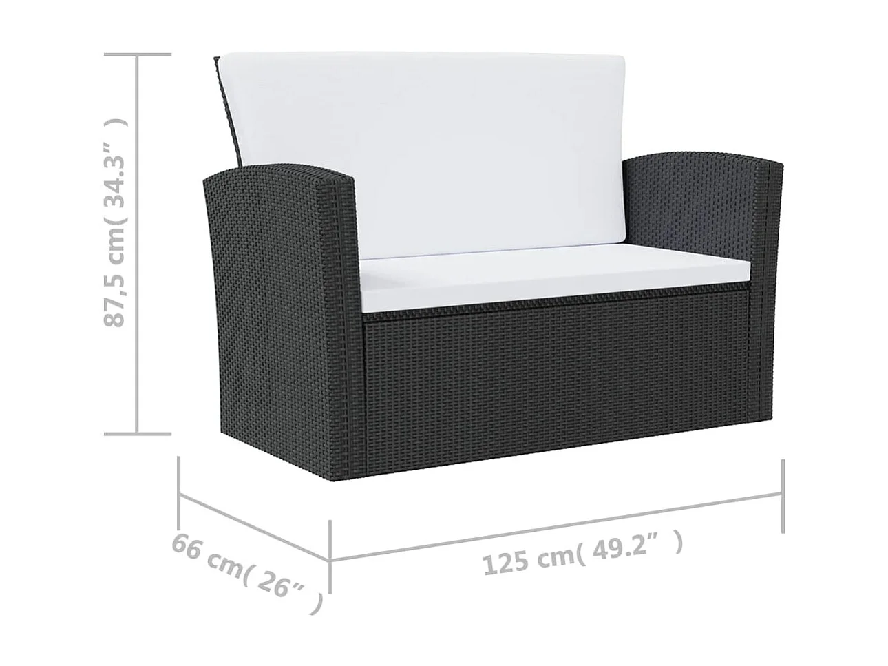 Salon de jardin meuble résine noire 125 x 66 x 87.5 cm 02_0017732