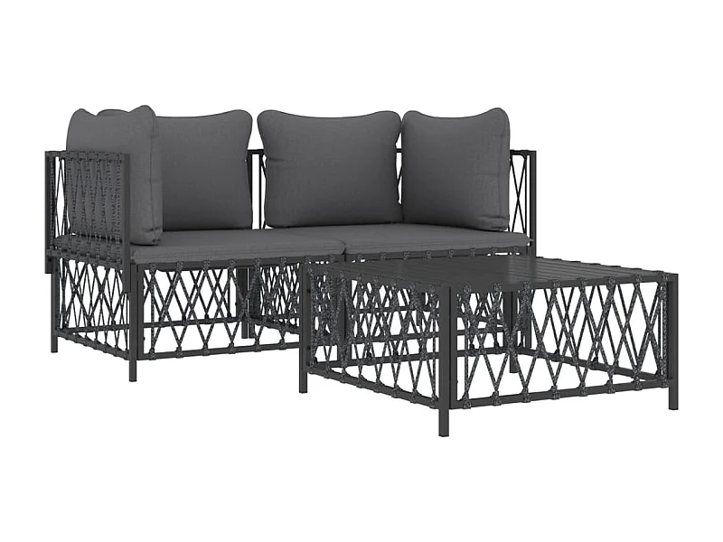 Mobili da giardino mobili da esterno set di mobili con cuscini 3 pezzi in acciaio antracite 02_0018290