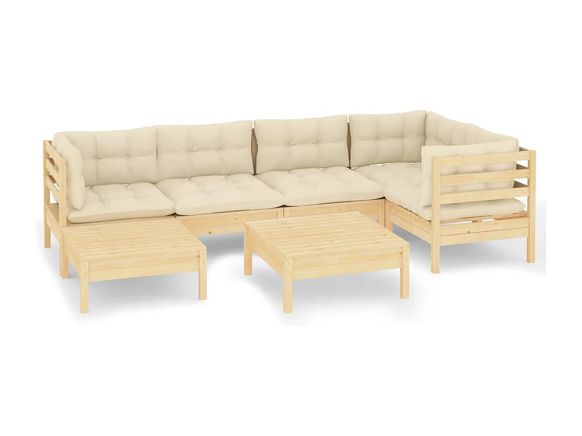 Mobili da giardino mobili da esterno Set di mobili da 7 pezzi con cuscini color crema in legno di pino massiccio 02_0017172