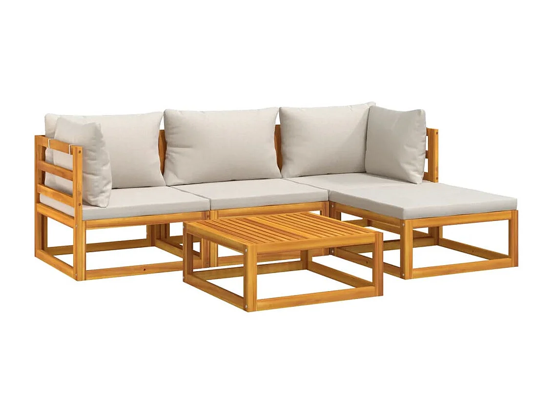 Móveis de jardim móveis de exterior Conjunto de móveis de 5 peças com almofadas cinza claro madeira maciça 02_0016386