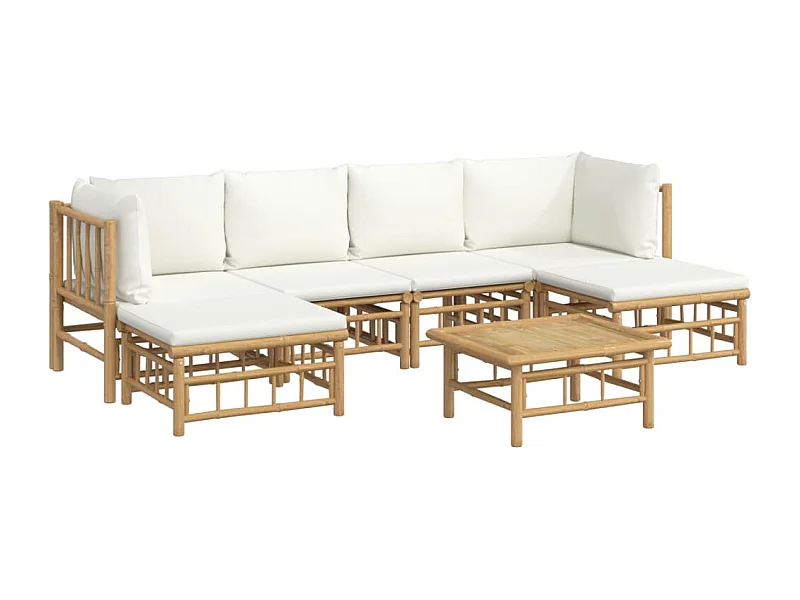 Muebles de jardín muebles de exterior juego de muebles de 7 piezas con cojines de bambú blanco crema 02_0017083