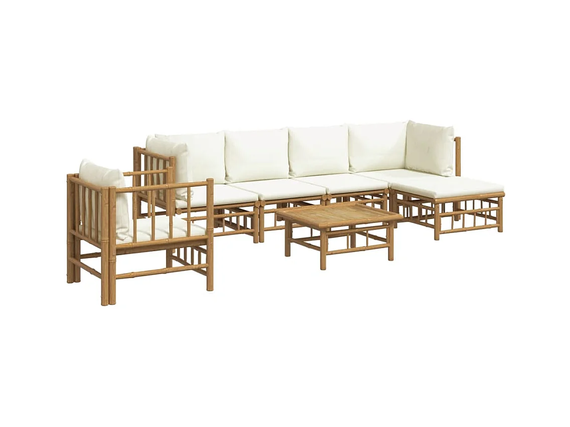 Mobili da giardino mobili da esterno Set di mobili da 7 pezzi con cuscini in bambù bianco crema 02_0017082