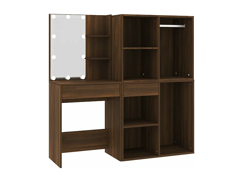 Tocador mesa de maquillaje muebles de diseño muebles de dormitorio 60 x 40 x 140 cm led con armarios madera contrachapada marrón roble 02_0006374