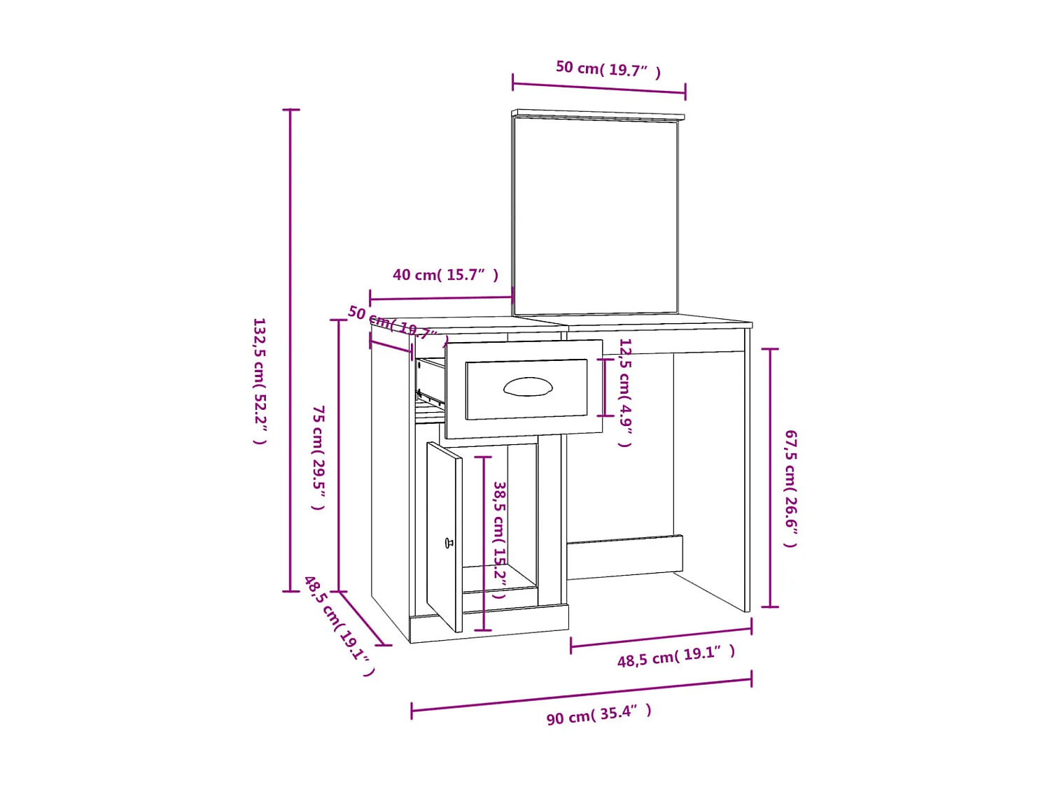 Toeletta con specchio 90 x 50 x 132,5 cm MDF bianco 02_0006255