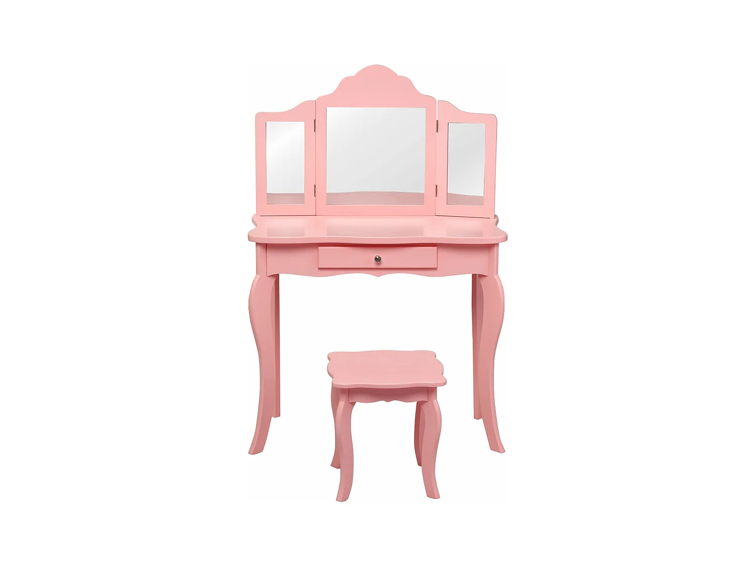 Penteadeira infantil rosa com banquinho mesa de maquiagem com espelho de três painéis e gaveta 70 x 34 x 104 cm rosa 20_0008329