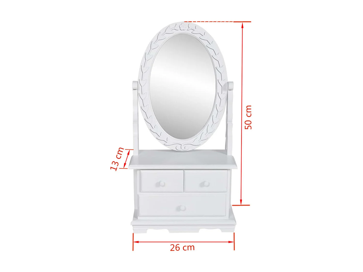 Coiffeuse avec miroir pivotant effet bois blanche 26 x 13 x 50 cm 02_0006351