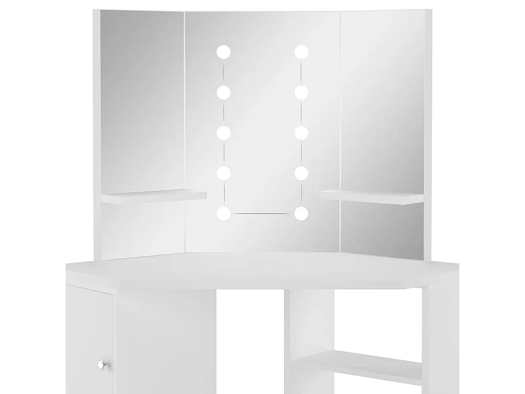 Tocador de esquina mesa de maquillaje con luz LED 111 x 54 x 141,5 cm blanco claro 02_0006335