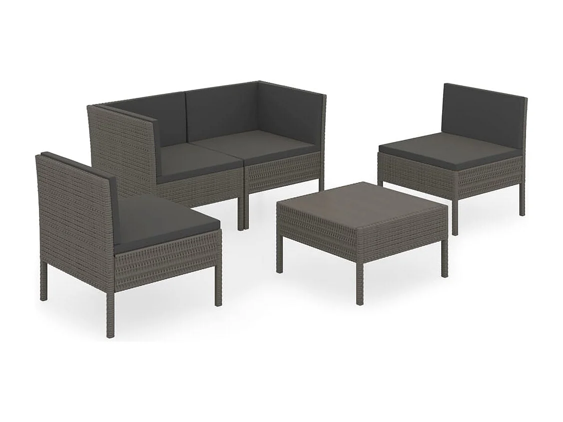 Mobili da giardino mobili da esterno Set di mobili da 5 pezzi con cuscini in resina intrecciata grigia 02_0016436