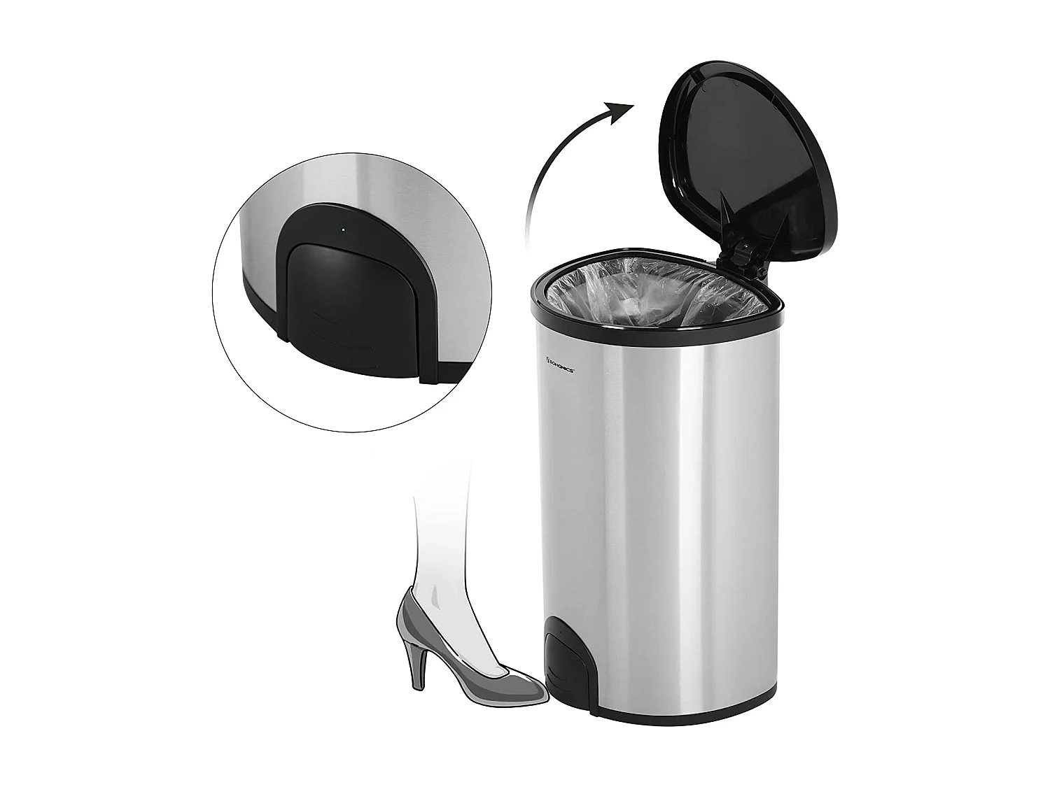 Poubelle cuisine 50L gris métal argenté 38.5 x 38.5 x 95 cm 12_0000919