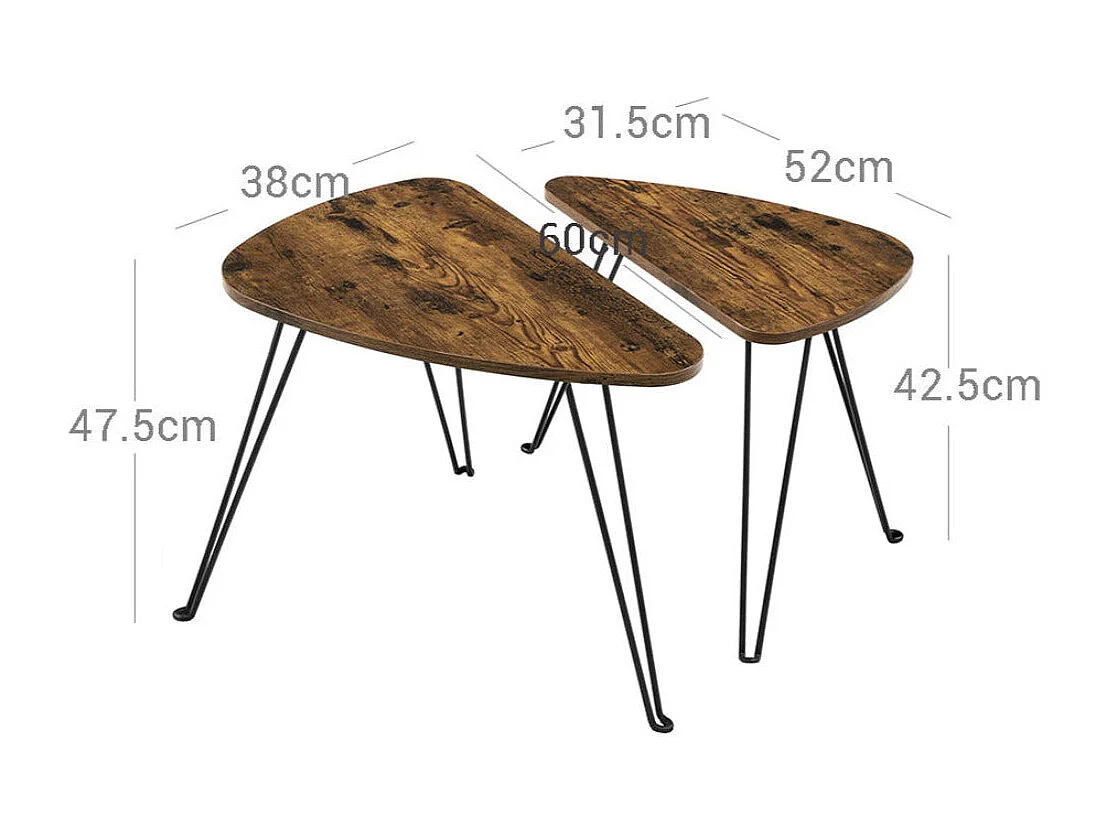 Lot de 2 tables marron 60 x 38 x 47.5 cm 12_0002951