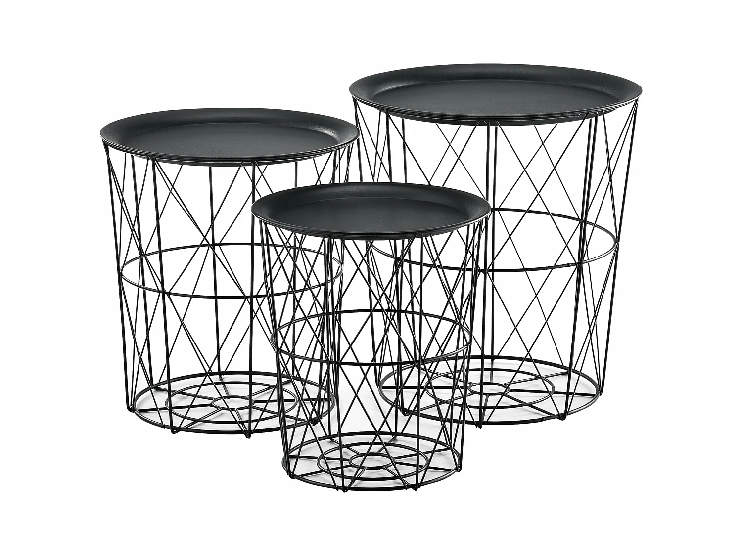 Set di 3 tavolini impilabili tavolino da salotto in metallo piano smontabile 40x40x44 cm nero 03_0006057