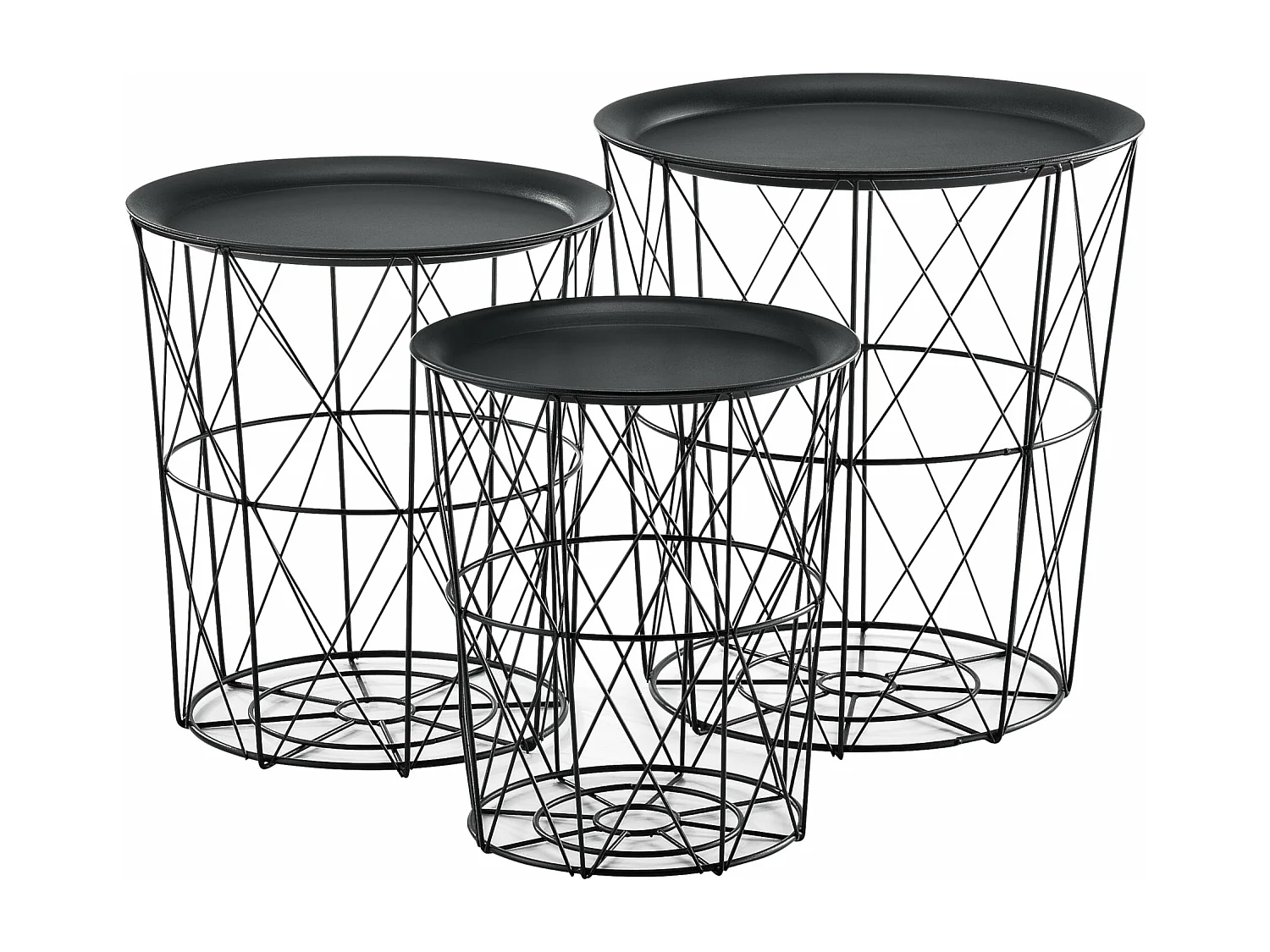 Set di 3 tavolini impilabili tavolino da salotto in metallo piano smontabile 40x40x44 cm nero 03_0006057