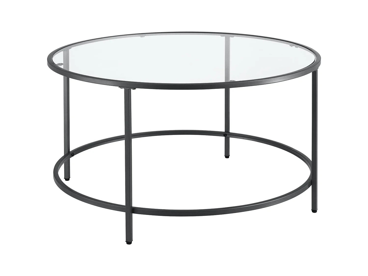 Tavolino rotondo da soggiorno piano in vetro gambe in acciaio 84 cm nero 03_0006180