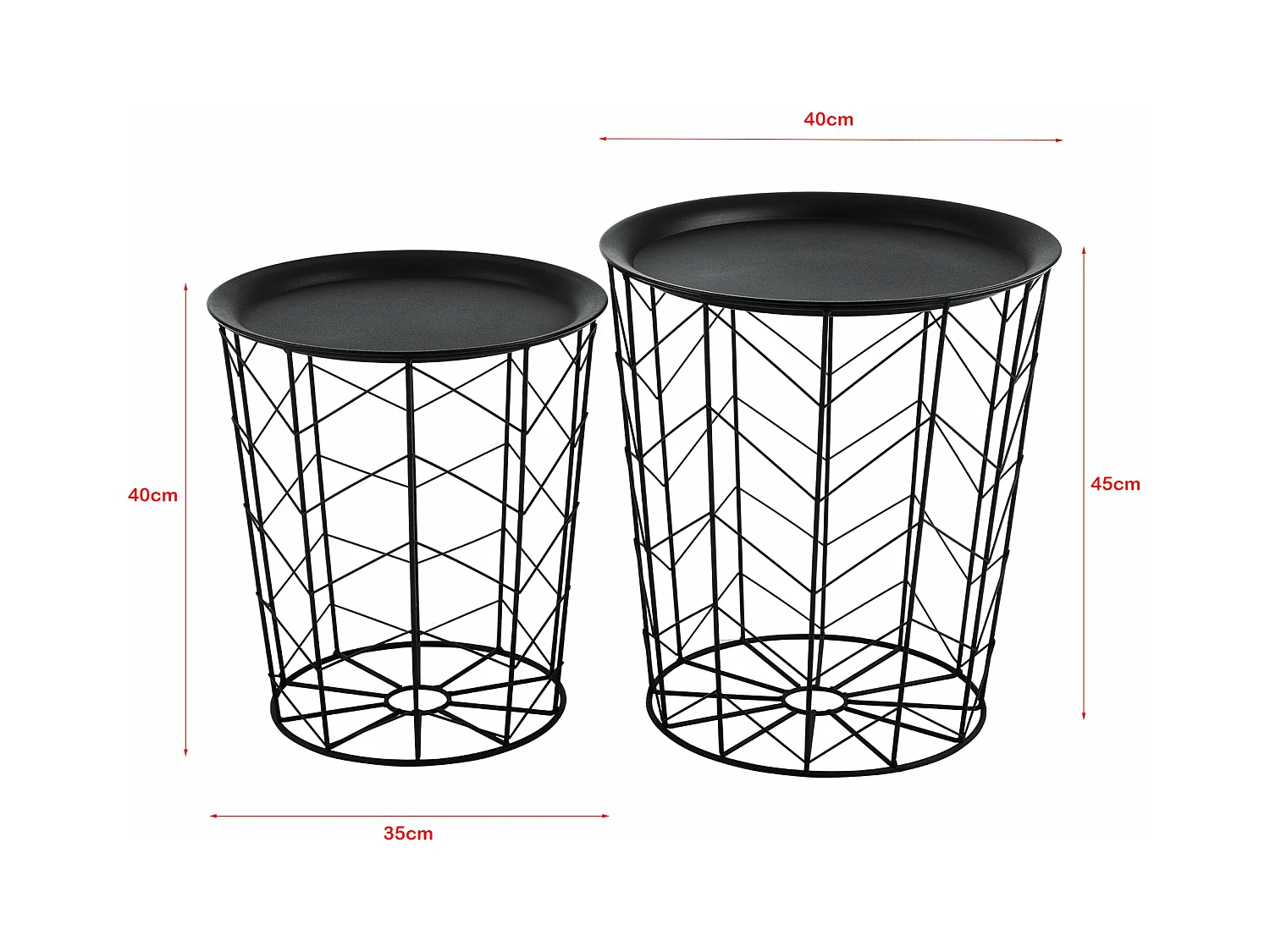 Set di 2 tavolini di design tavolini da soggiorno cestini vassoi metallici rimovibili diverse misure nero 03_0006053