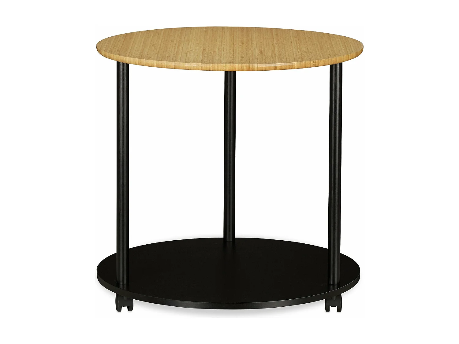 Mesa lateral redonda com rodízios de diâmetro 60 cm madeira e preto 13_0002658