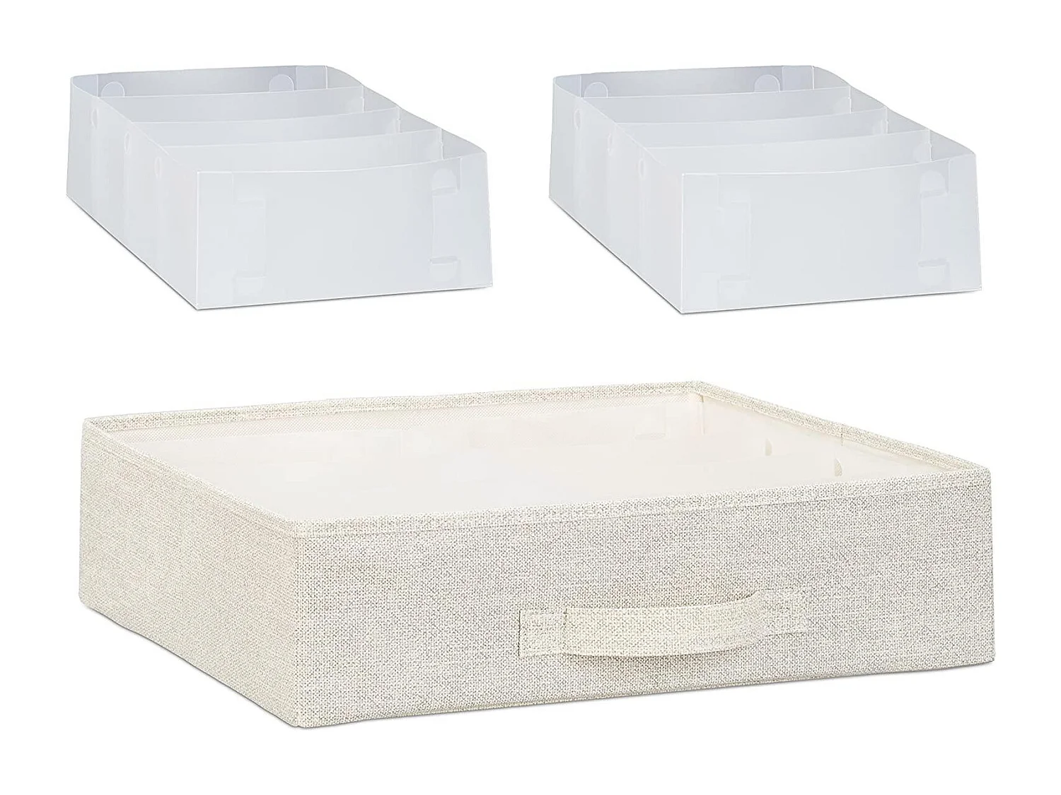 Cómoda mueble de almacenaje estantería con cajones tela beige 13_0002582_2