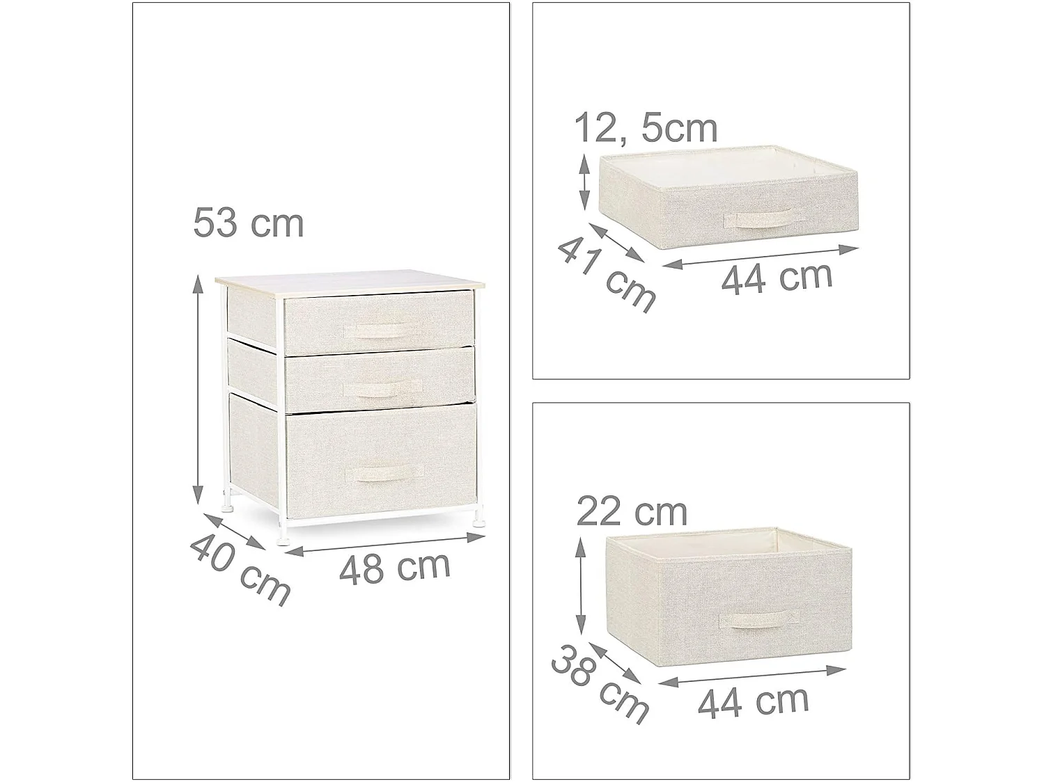 Cómoda mueble de almacenaje estantería con cajones tela beige 13_0002582_2
