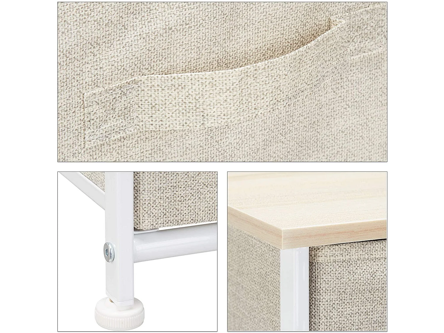 Cómoda mueble de almacenaje estantería con cajones tela beige 13_0002582_2