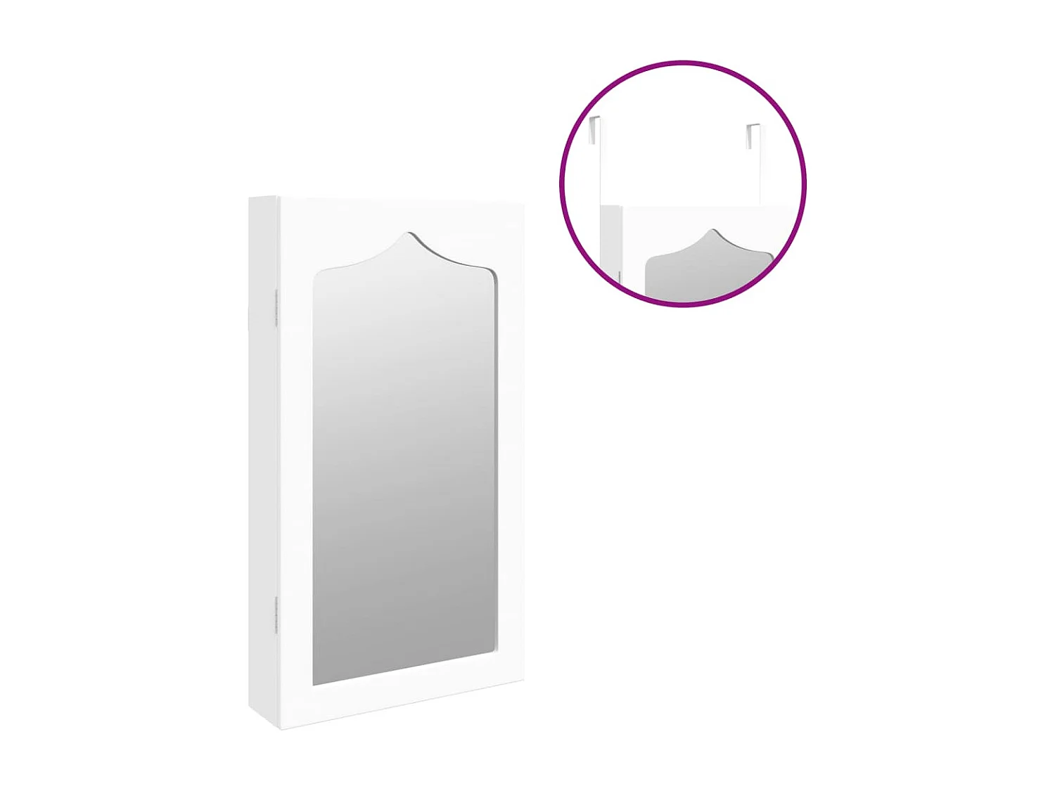 Armário de joias organizador de móveis para quarto vestiário banheiro com espelho de parede 37,5 x 10 x 67 cm branco 02_0022837