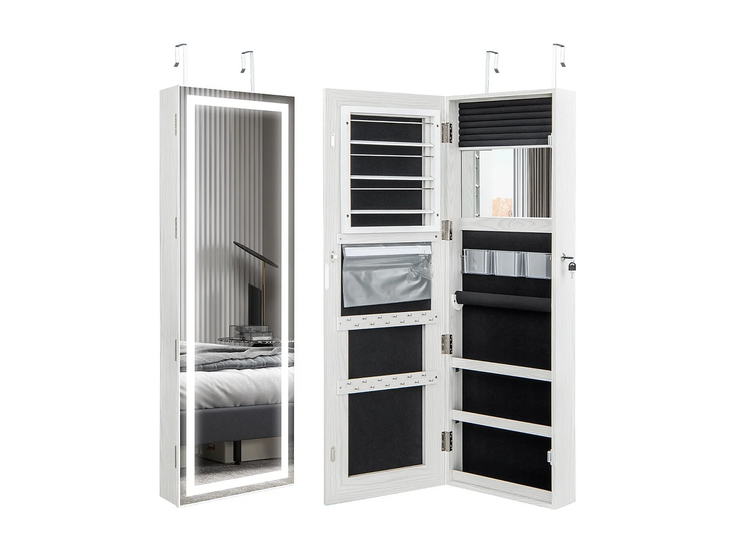 Armario joyero con almacenamiento con pantalla táctil y luz LED con cerradura para joyas y cosméticos 120 cm blanco 20_0007705