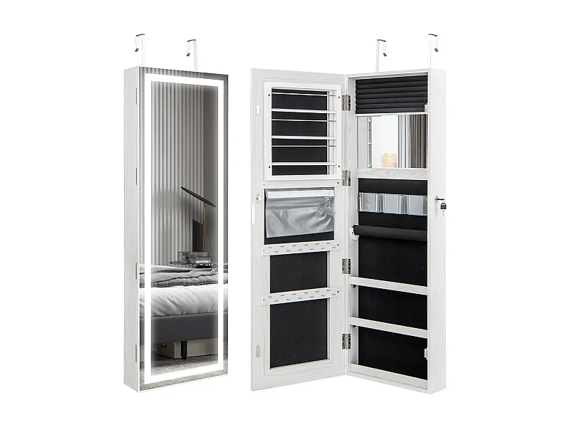 Armário de joias com tela de toque com luz LED com fechadura para armazenamento de joias e cosméticos 120 cm branco 20_0007705