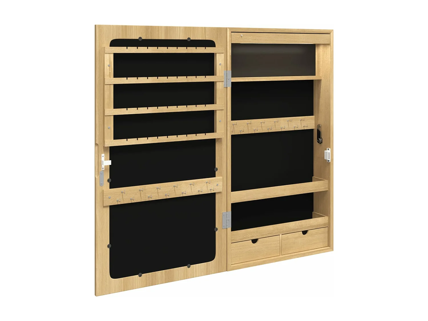 Mobile portagioielli portaoggetti organizer camera da letto guardaroba bagno con specchio e illuminazione LED marrone a parete 02_0022801