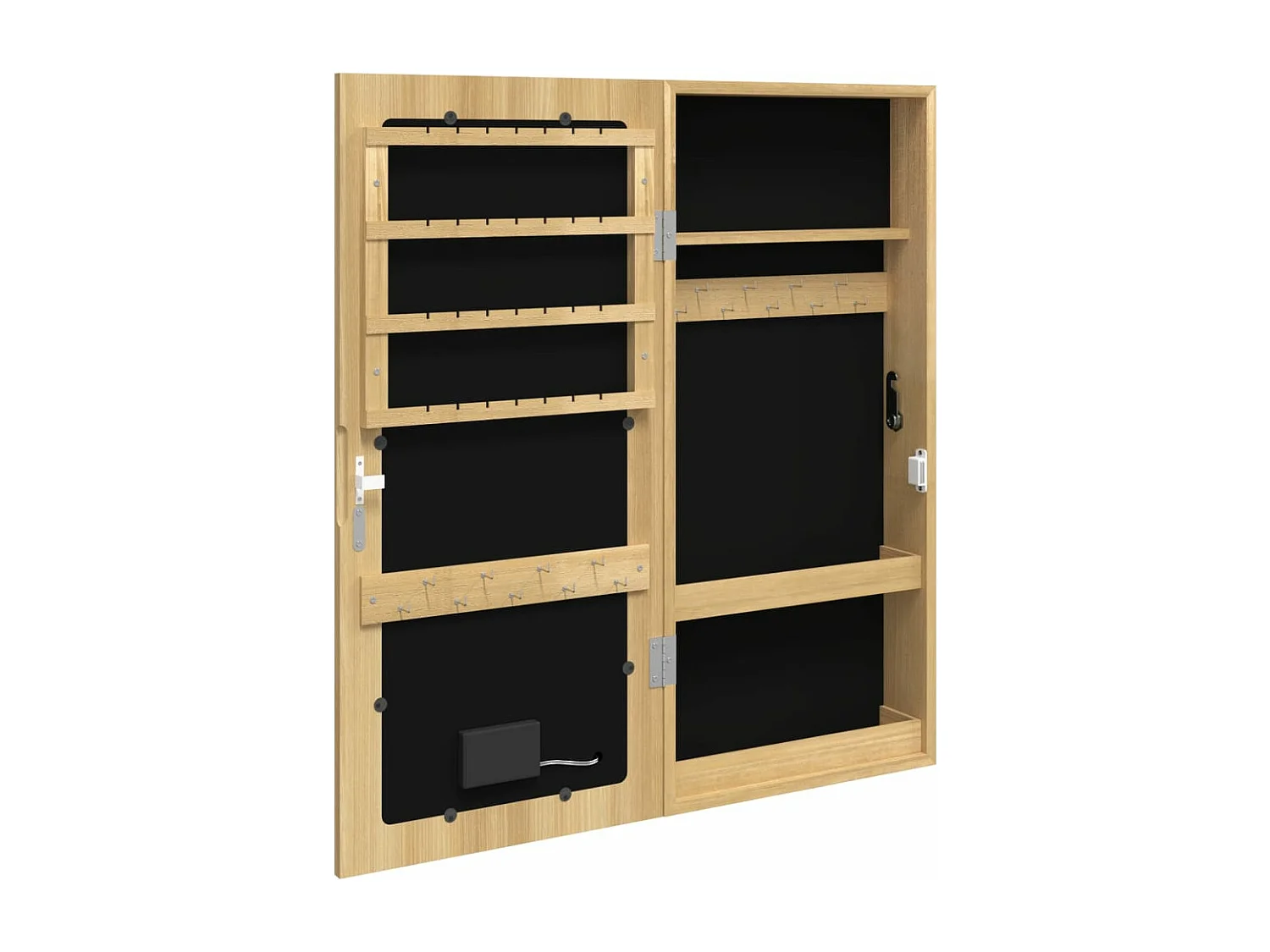 Mobile portagioielli portaoggetti organizer camera da letto guardaroba bagno con specchio e illuminazione LED marrone a parete 02_0022804