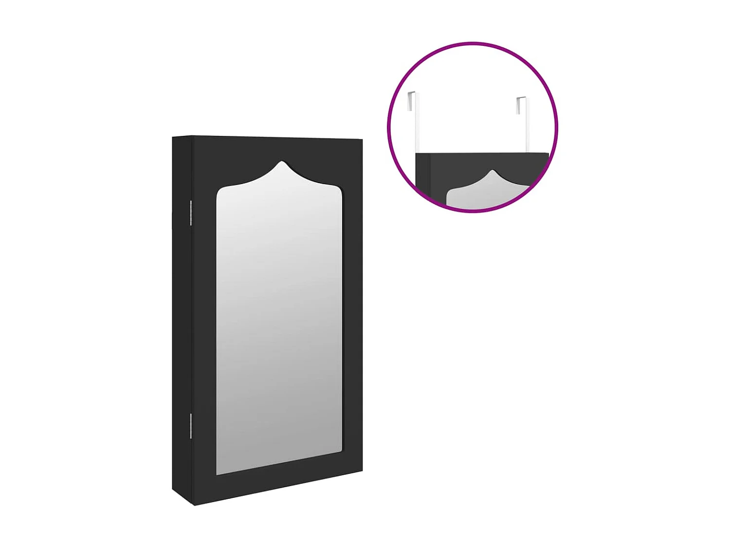 Armario para joyas, mueble organizador, dormitorio, guardarropa, baño con espejo de pared 37,5 x 10 x 67 cm negro 02_0022844