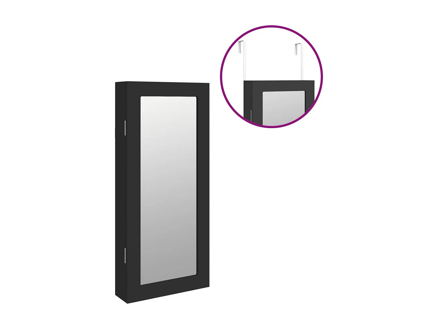 Armario para joyas, mueble organizador, dormitorio, guardarropa, baño con espejo de pared 30 x 8,5 x 67 cm negro 02_0022840