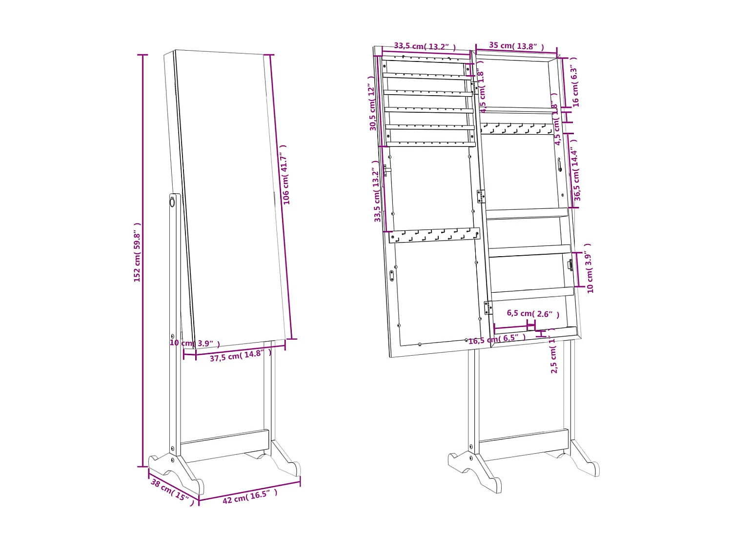 Armoire à bijoux meuble noire 42 x 38 x 152 cm 02_0022848