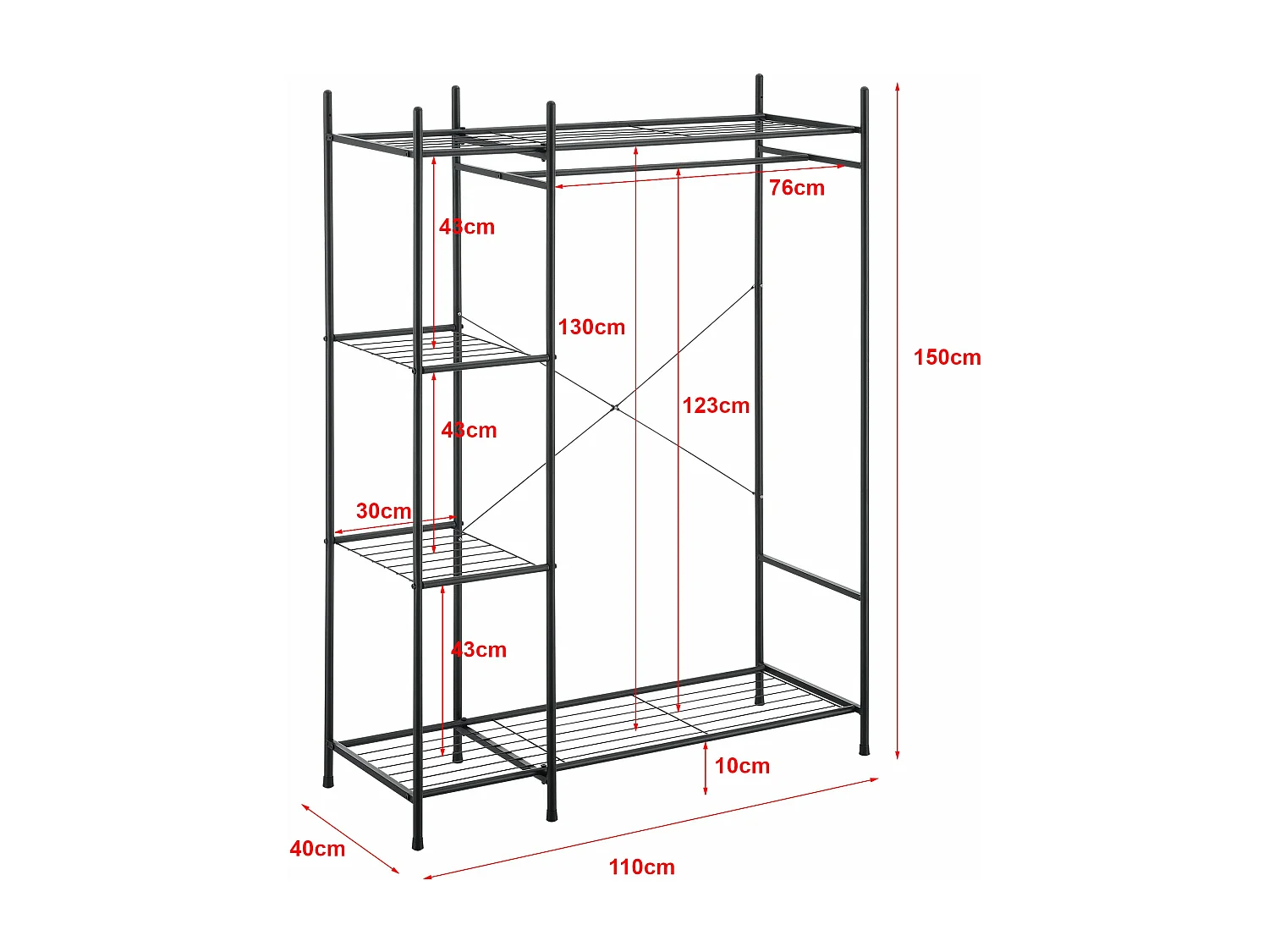 Armário maciço em aço com 4 superfícies de arrumação lacadas 150 x 110 x 40 cm preto 03_0008155
