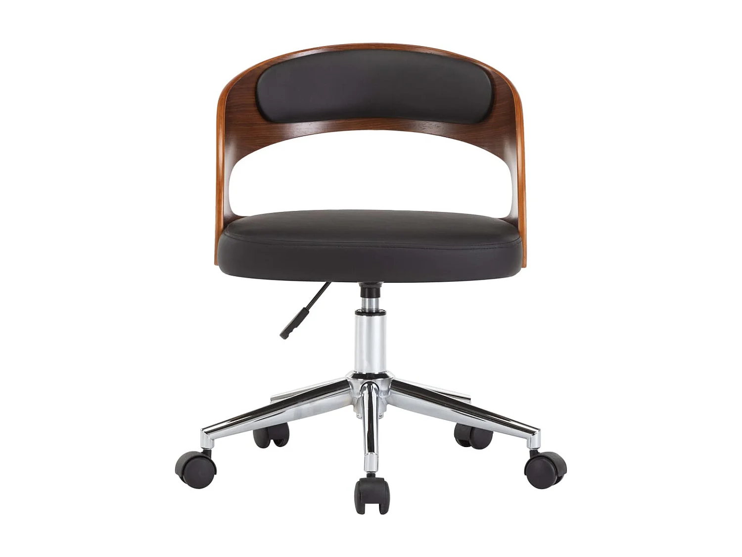 Sedia girevole da ufficio/studio in legno curvato e similpelle nera 02_0024151