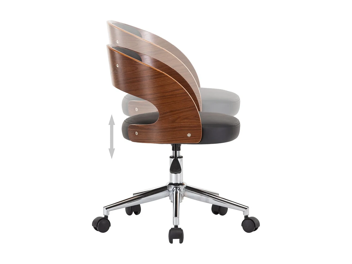 Sedia girevole da ufficio/studio in legno curvato e similpelle nera 02_0024151