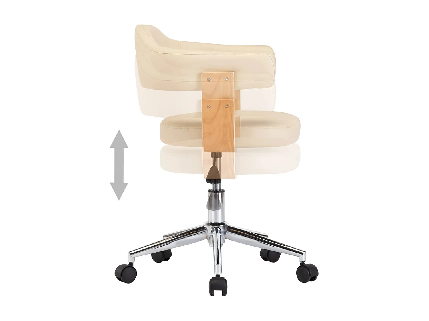 Sedia poltrona sedile girevole per ufficio computer studio legno curvato e similpelle panna 02_0024096