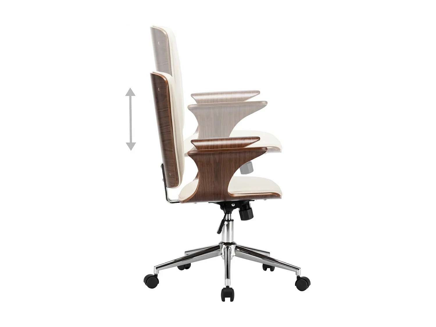 Sedia poltrona sedile girevole per computer ufficio studio ecopelle e legno curvato panna 02_0024097