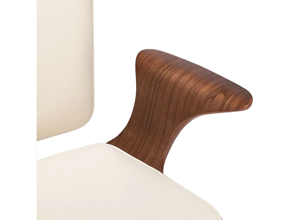 Sedia poltrona sedile girevole per computer ufficio studio ecopelle e legno curvato panna 02_0024097