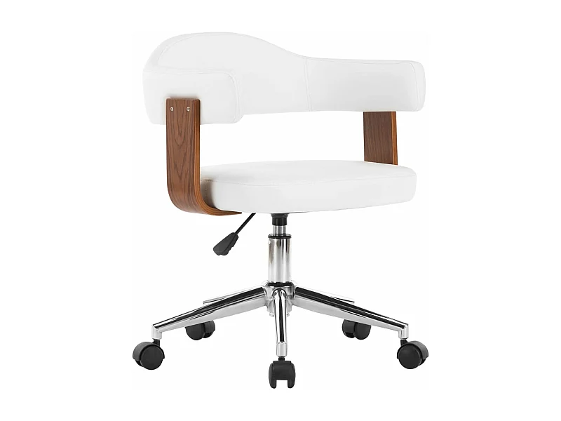 Sillón giratorio silla para ordenador oficina estudio madera curvada y polipiel blanca 02_0024083
