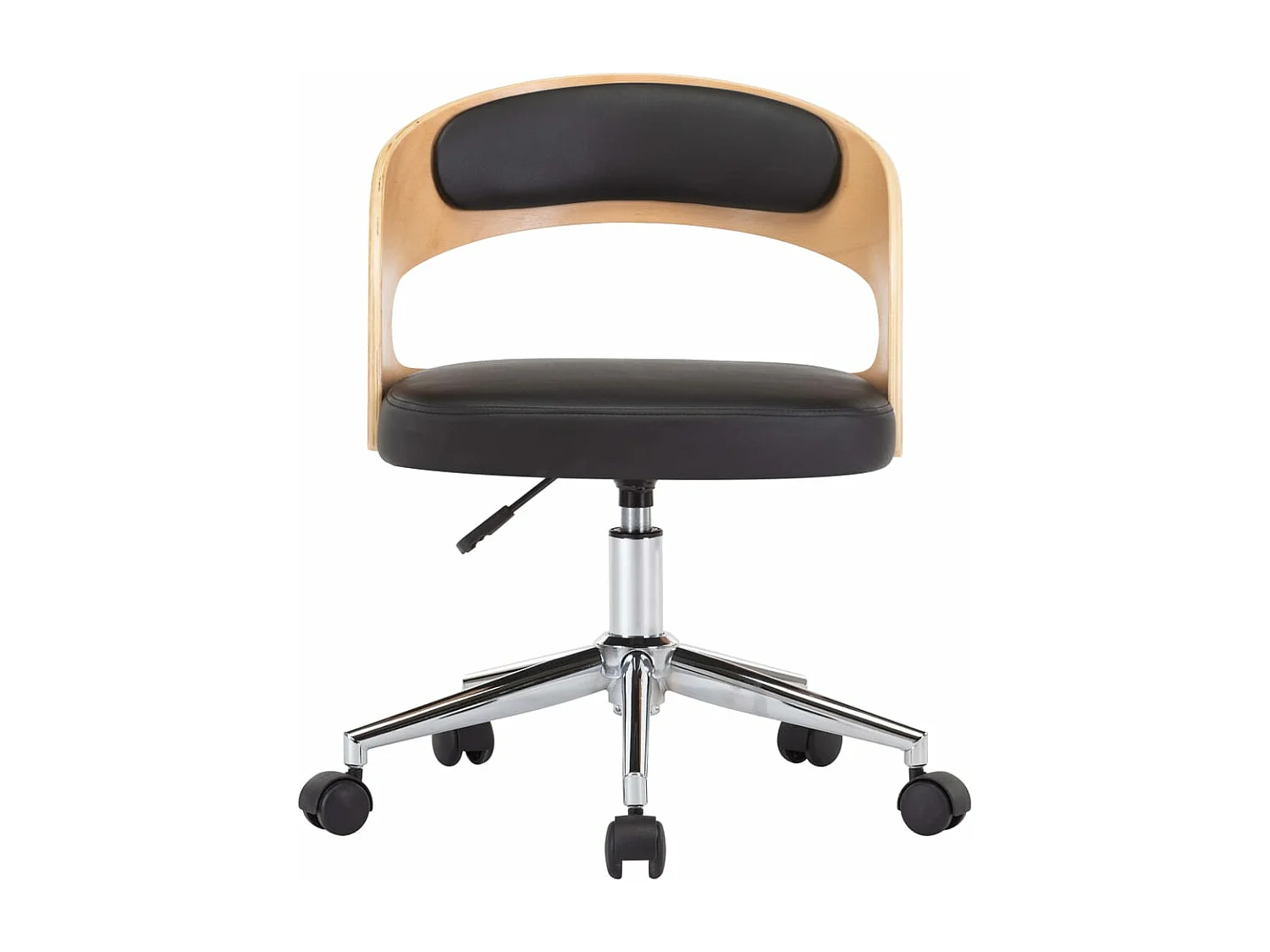 Silla sillón giratorio asiento para ordenador oficina estudio madera curvada y polipiel negra 02_0024154