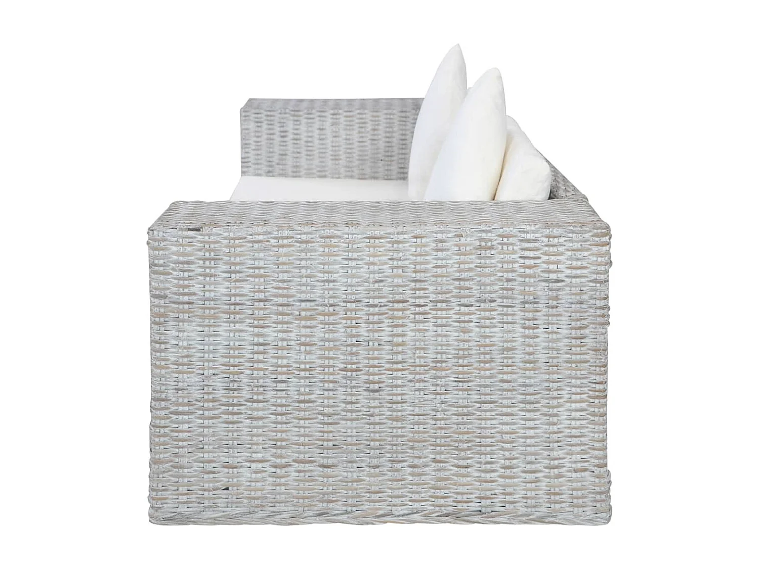 Sofá de 2 lugares para sala de estar interior de casa com almofadas de vime natural cinza 02_0019624