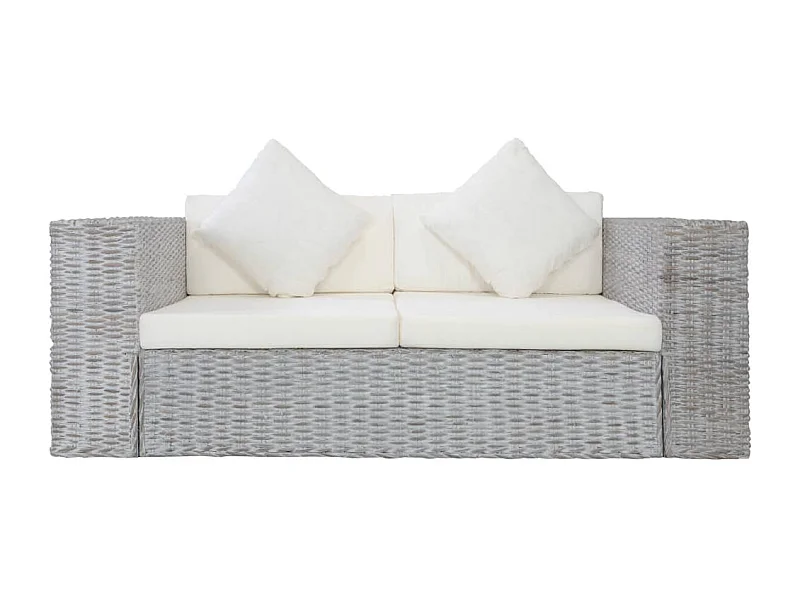 Divano 2 posti per soggiorno interno casa con cuscini in rattan naturale grigio 02_0019624
